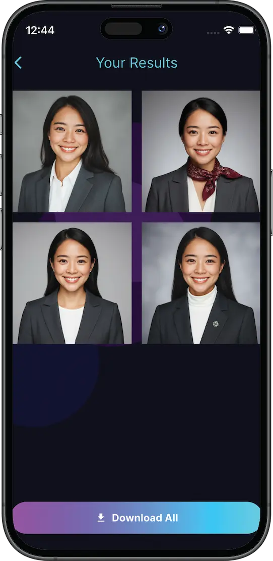 Transformed professional headshot in phone mockup